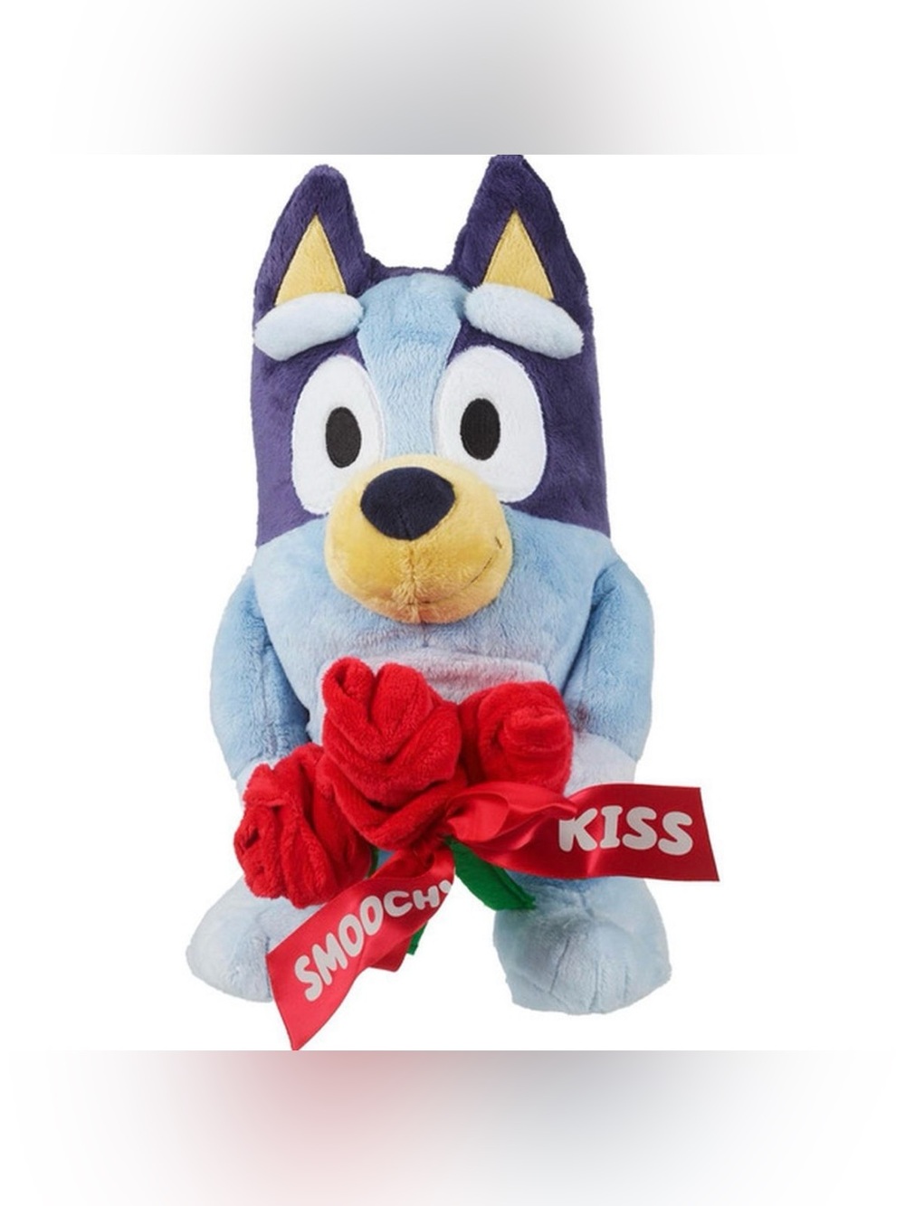 Blue Plush Dog with Red Rose Bouquet - Smooch Kiss